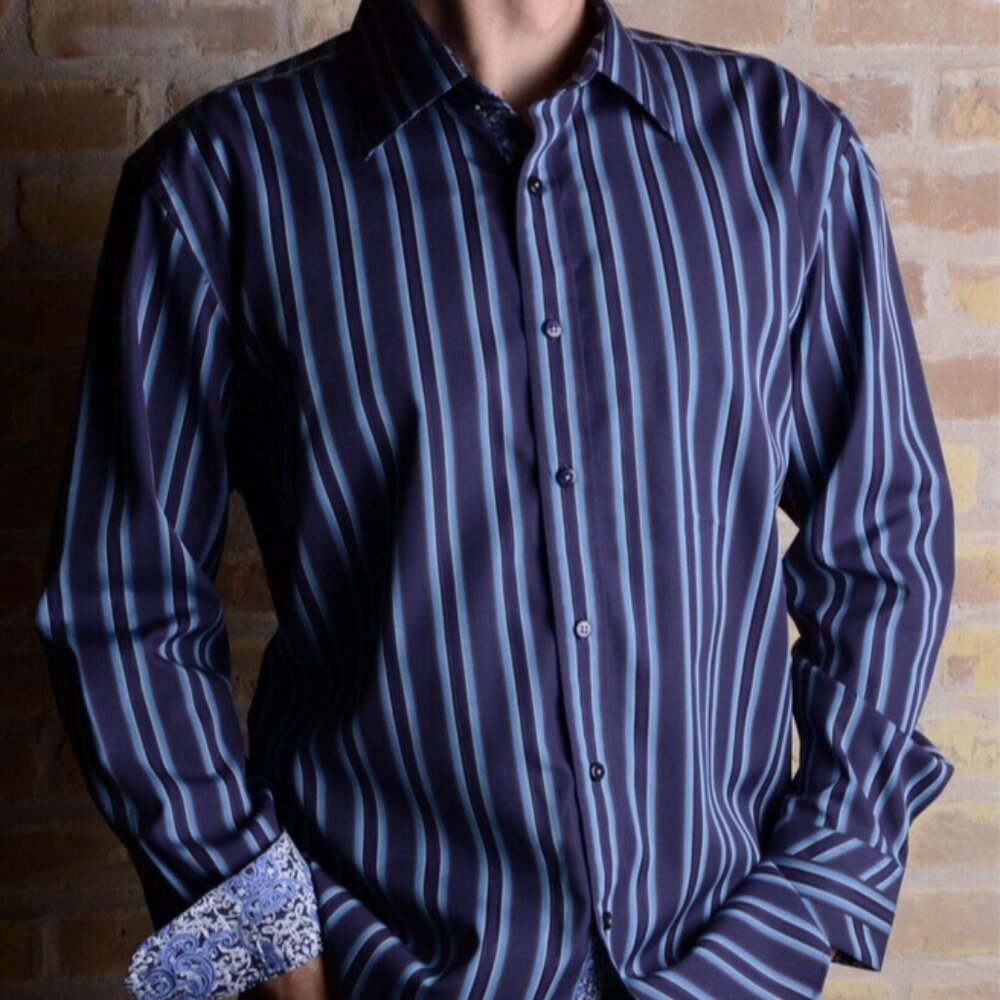 Zagiri Day For Night Striped Button Down Sports Shirt
